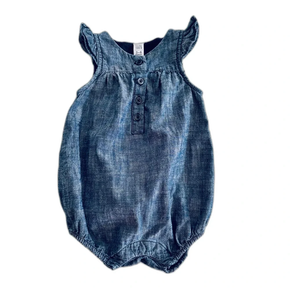 GAP Baby Girl 3-6M Chambray Denim Romper Bubble Suit 100% Cotton BabyGap 1969